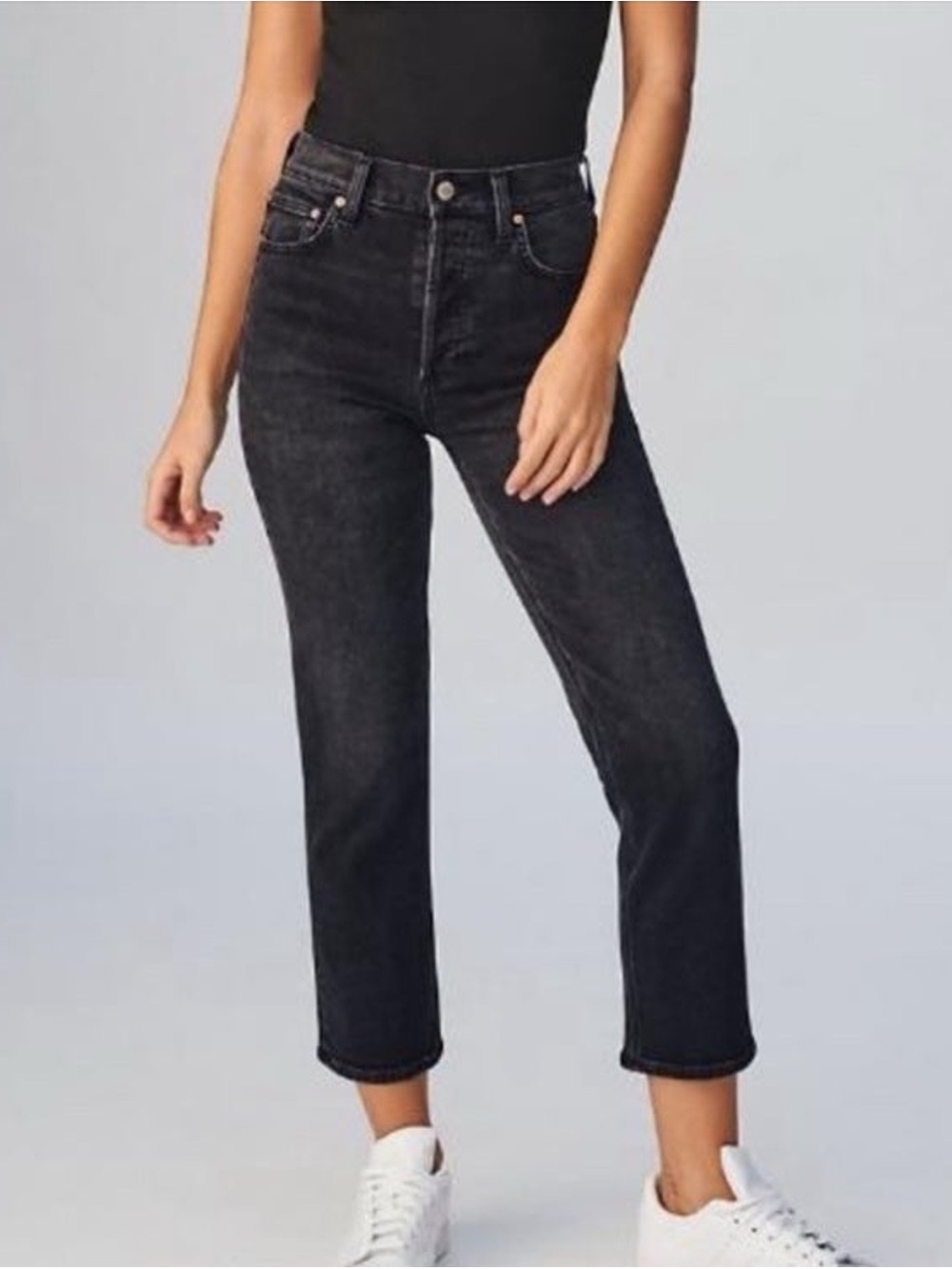 🖤 Aritzia Denim Forum Arlo Ankle Jeans Black High Rise Straight Ankle 28L EUC